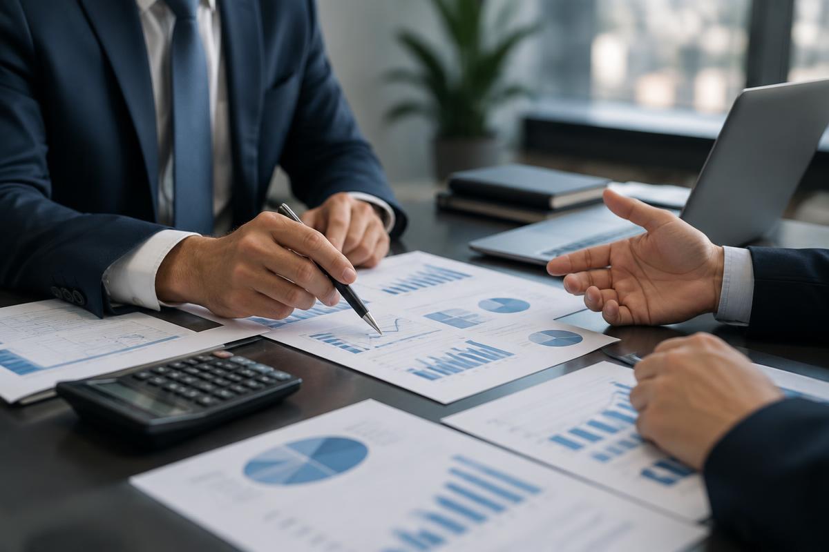 Revisión de reportes financieros en una reunión ejecutiva